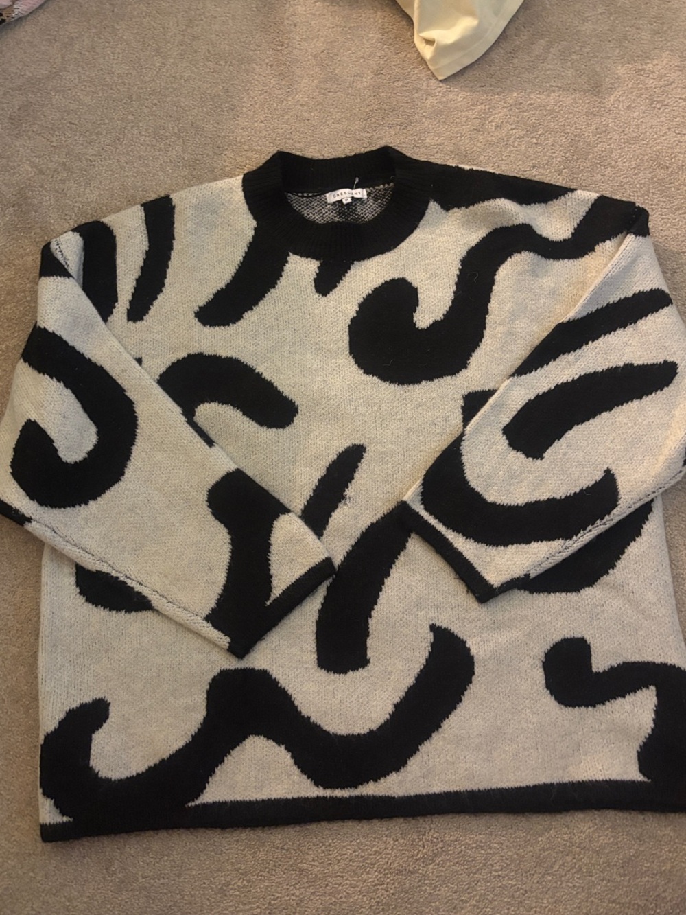 Crescent Black & Cream Abstract Pattern Crewneck Sweater